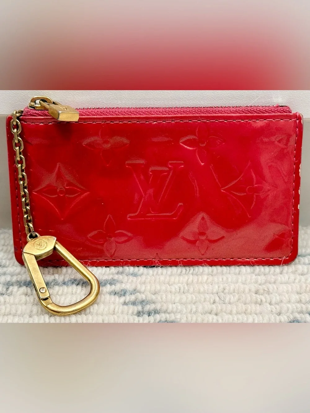 LOUIS VUITTON Vintage Y2K Classic Red Monogram Vernis Key Pouch Pouchette Cles